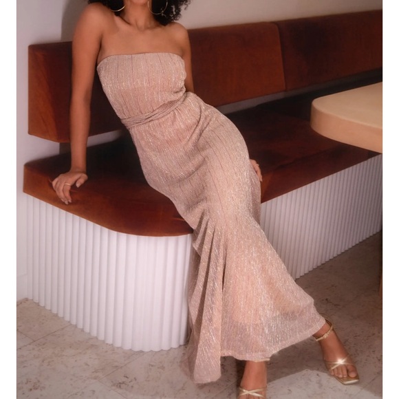 Petal & Pup Dresses & Skirts - Petal & Pup Farley Strapless Metallic Shimmering Maxi Dress
